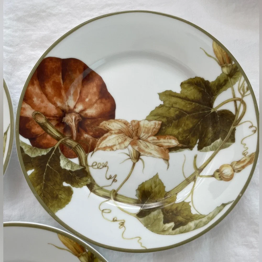 Williams Sonoma Botanical Pumpkin Salad Dessert Plates 8.5” diameter (Set of 3)